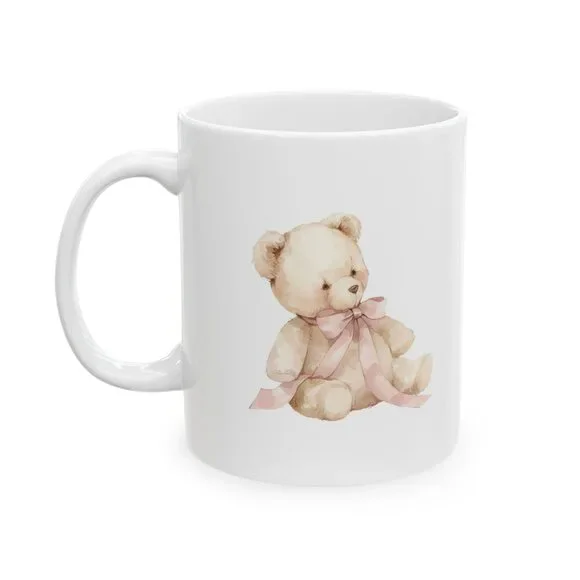 Teddy Bear Ceramic Mug — Cute Watercolor Bear Coffee Cup (11oz, 15oz) - Picture 3 of 4